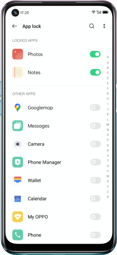 OPPO A74 5G APP Lock